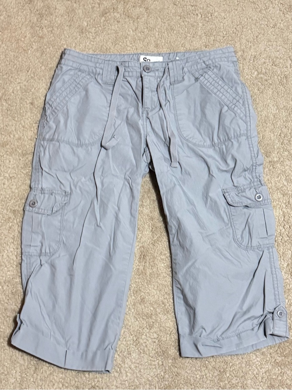 SO Juniors Light Gray Cargo Capris Utility Style Y2K SIZE 3